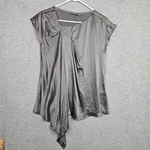 MEXX Women's Size 36 Dark Gray Short Sleeve Asymmetrical Shirt 100% Silk New